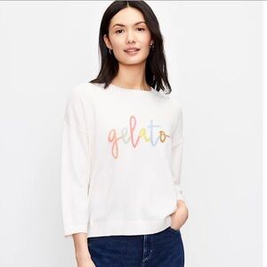 Loft Off-white‎ Novelty Print Gelato Spellout Lightweight Sweater Sz XS